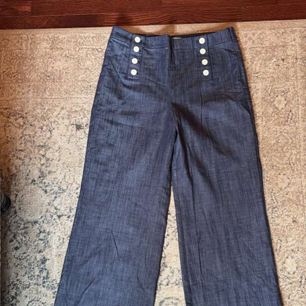 LOFT NWT Navy Wide Leg Sailor Trousers - Size 14 - Picture 2 of 6
